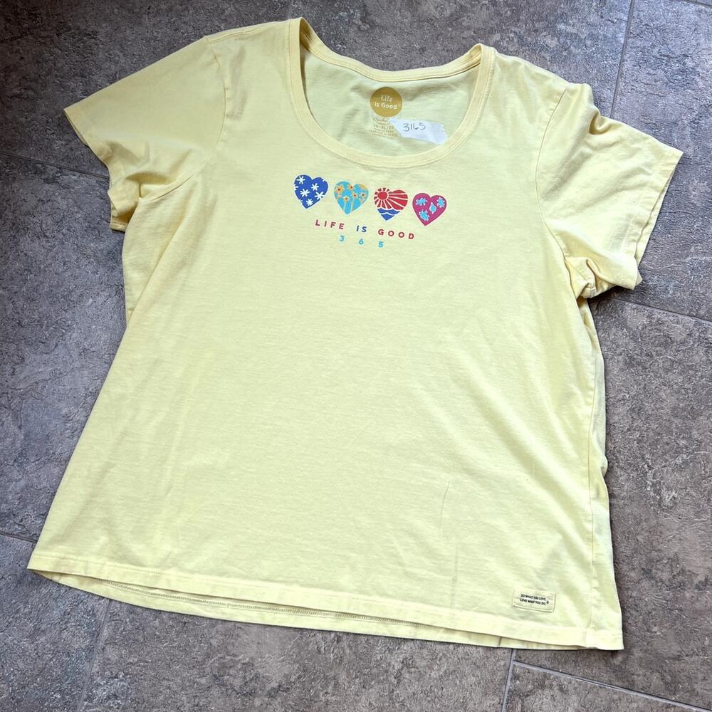 Life Is Good Yellow Crewneck Short Sleeve T-Shirt, Women's size XL